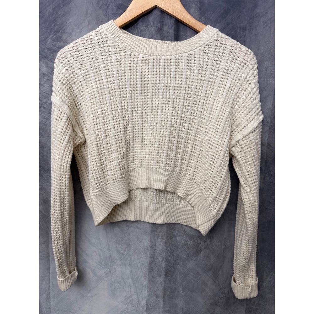 Hippie Rose Womens Waffle Knit Cropped Sweater Cream Ivory Boho 3S26116 Small